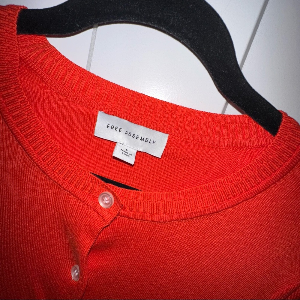 Women's Orange Red Short Sleeve Button Front Sweater - L - NWOT - Picture 2 of 8